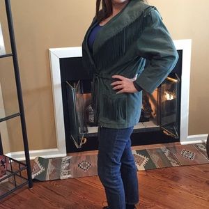 SUEDE JACKET-Fringed Hunter Green Designer S